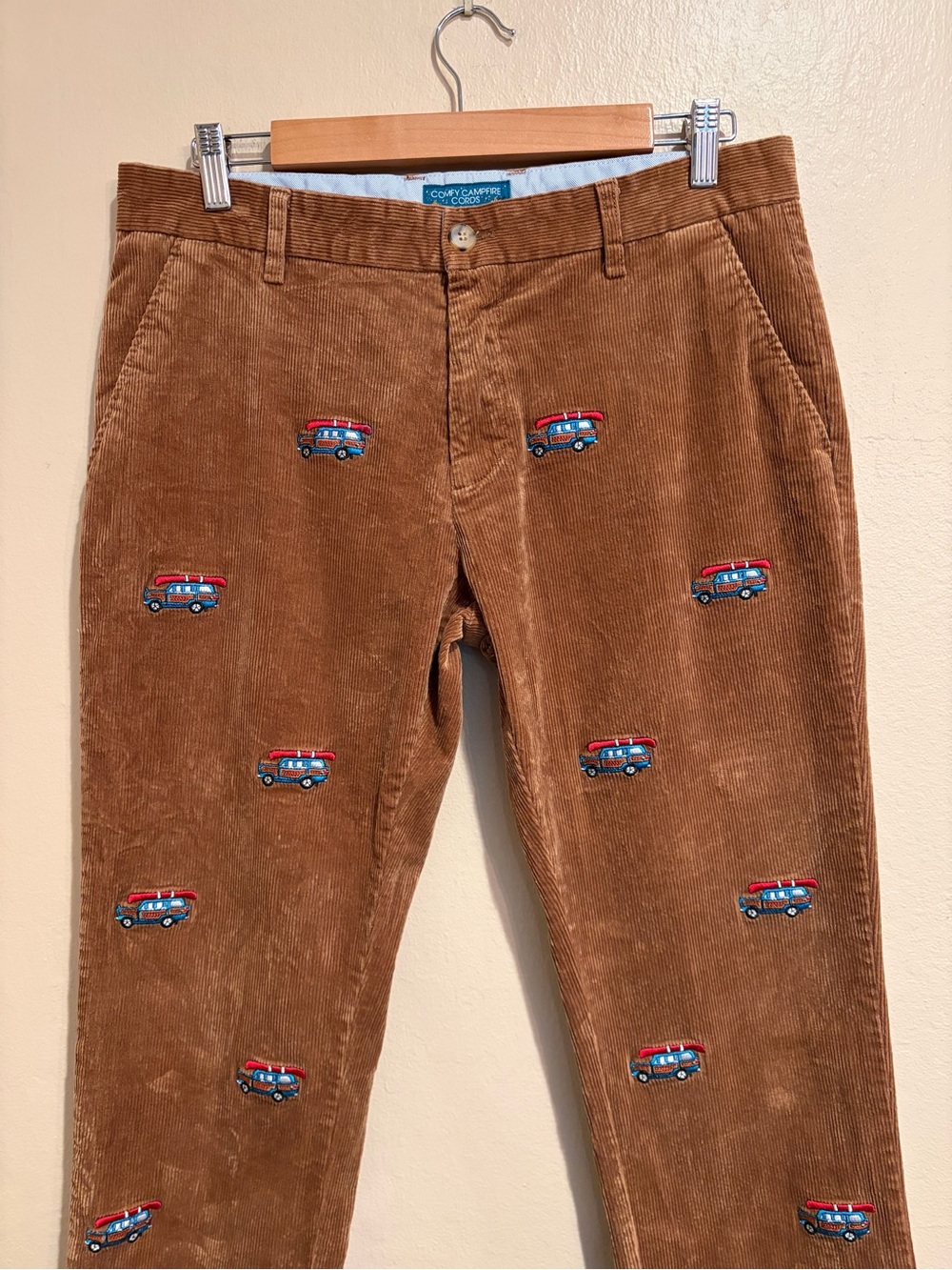 KJP Comfy Campfire Cords Little Wagon & Boat Themed Men’s Pants, Retro Outdoor - Picture 2 of 8